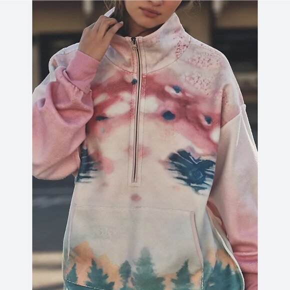 Anthropologie Pilcro Half-Zip Pink Combo Pullover Sweatshirt Size S NEW WITH TAG - Picture 3 of 3